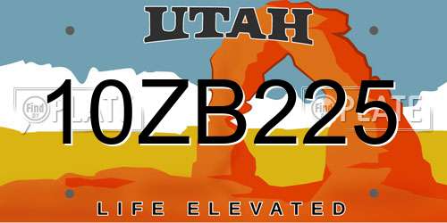 10ZB225 Utah License Plate