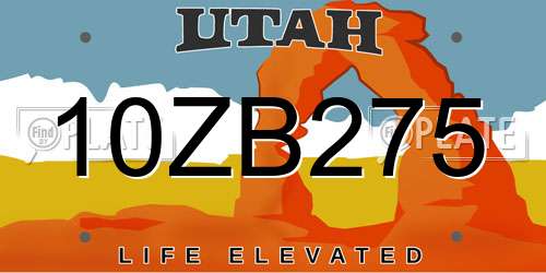 10ZB275 Utah License Plate