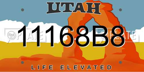 11168B8 Utah License Plate