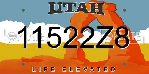 11522Z8 Utah License Plate