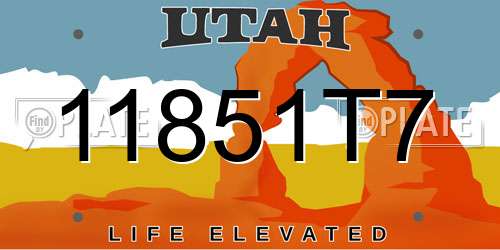 11851T7 Utah License Plate