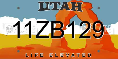 11ZB129 Utah License Plate