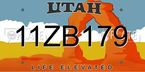 11ZB179 Utah License Plate