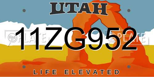 11ZG952 Utah License Plate