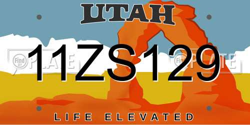 11ZS129 Utah License Plate