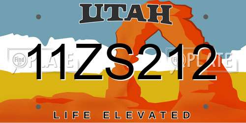 11ZS212 Utah License Plate