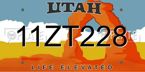 11ZT228 Utah License Plate