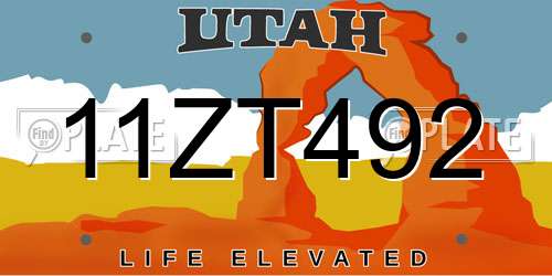 11ZT492 Utah License Plate
