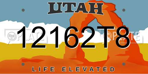 12162T8 Utah License Plate