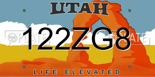 122ZG8 Utah License Plate