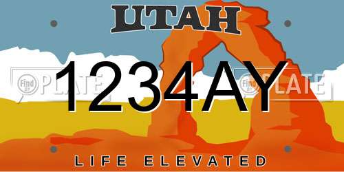 1234AY Utah License Plate