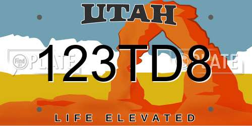 123TD8 Utah License Plate