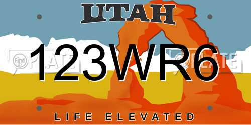 123WR6 Utah License Plate