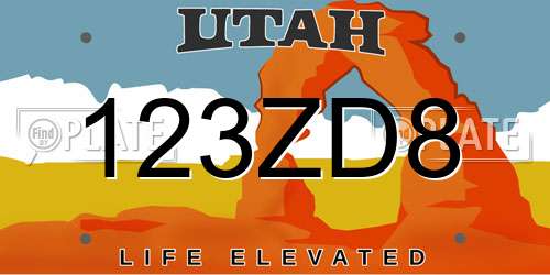123ZD8 Utah License Plate