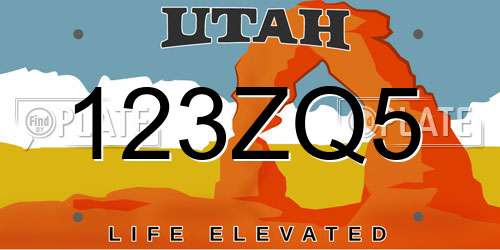 123ZQ5 Utah License Plate