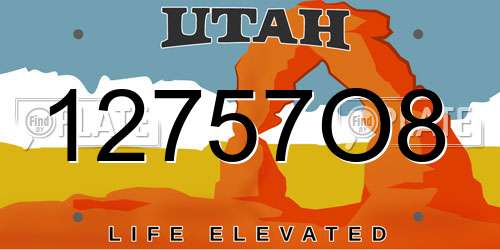 12757O8 Utah License Plate