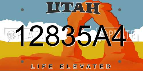 12835A4 Utah License Plate