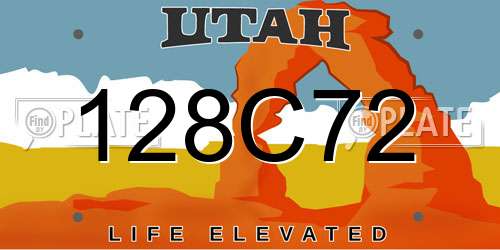 128C72 Utah License Plate