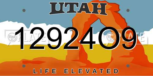 12924O9 Utah License Plate