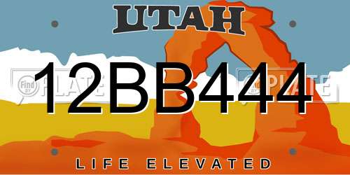 12BB444 Utah License Plate