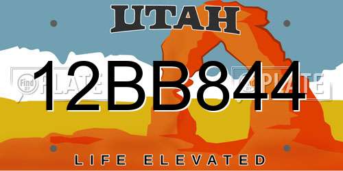 12BB844 Utah License Plate