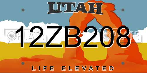 12ZB208 Utah License Plate
