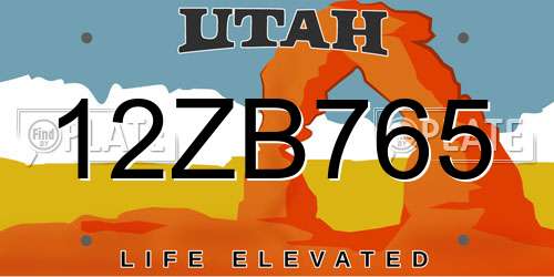 12ZB765 Utah License Plate