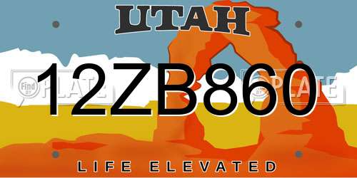 12ZB860 Utah License Plate