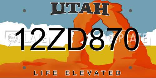 12ZD870 Utah License Plate