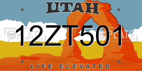 12ZT501 Utah License Plate