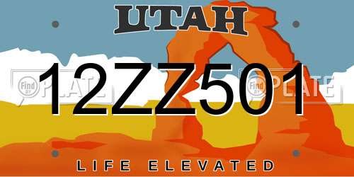 12ZZ501 Utah License Plate