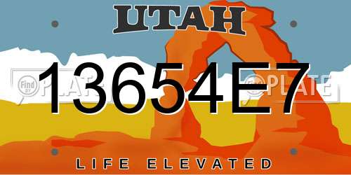 13654E7 Utah License Plate