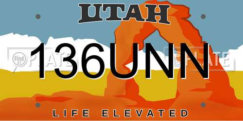 136UNN Utah License Plate