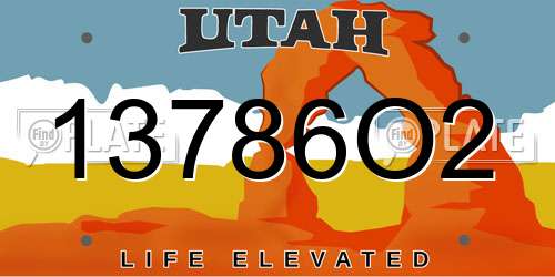 13786O2 Utah License Plate