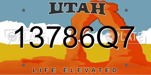 13786Q7 Utah License Plate