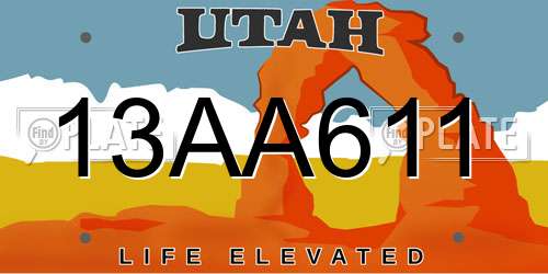 13AA611 Utah License Plate