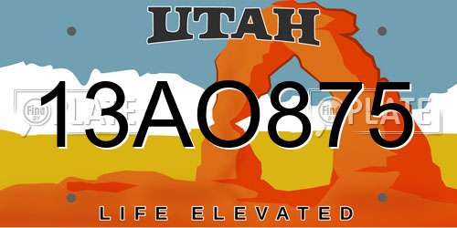 13AO875 Utah License Plate