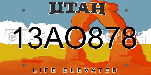 13AO878 Utah License Plate