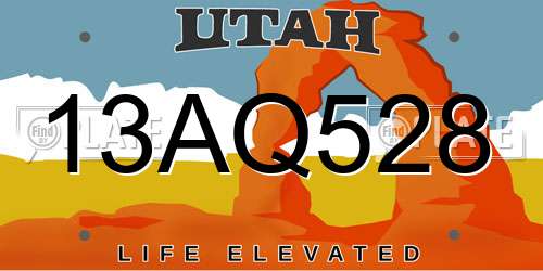 13AQ528 Utah License Plate