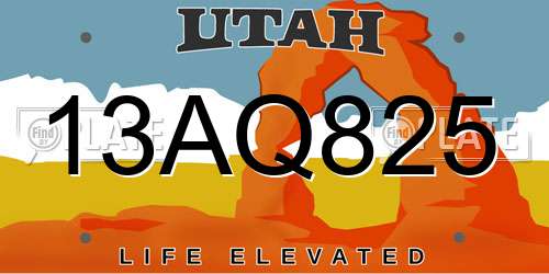 13AQ825 Utah License Plate