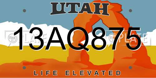 13AQ875 Utah License Plate