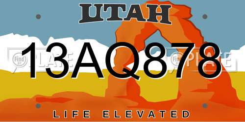 13AQ878 Utah License Plate