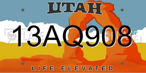 13AQ908 Utah License Plate