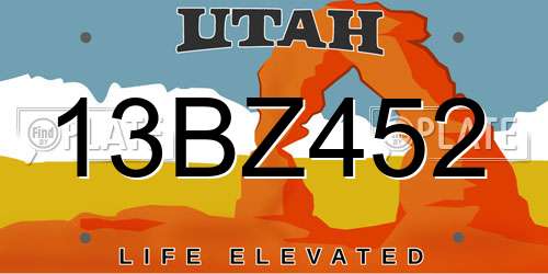 13BZ452 Utah License Plate