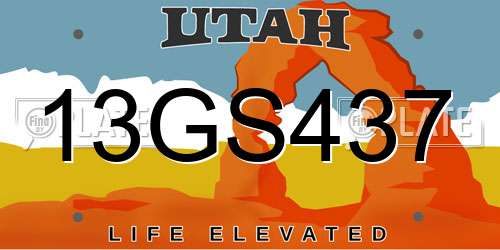 13GS437 Utah License Plate
