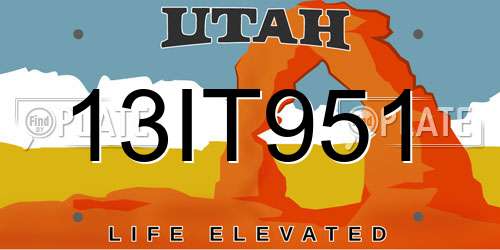 13IT951 Utah License Plate