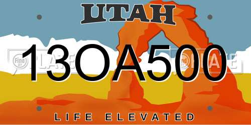 13OA500 Utah License Plate