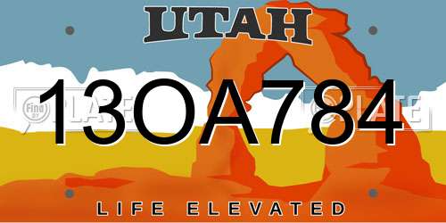 13OA784 Utah License Plate