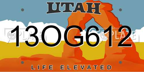 13OG612 Utah License Plate