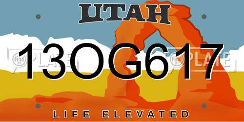 13OG617 Utah License Plate